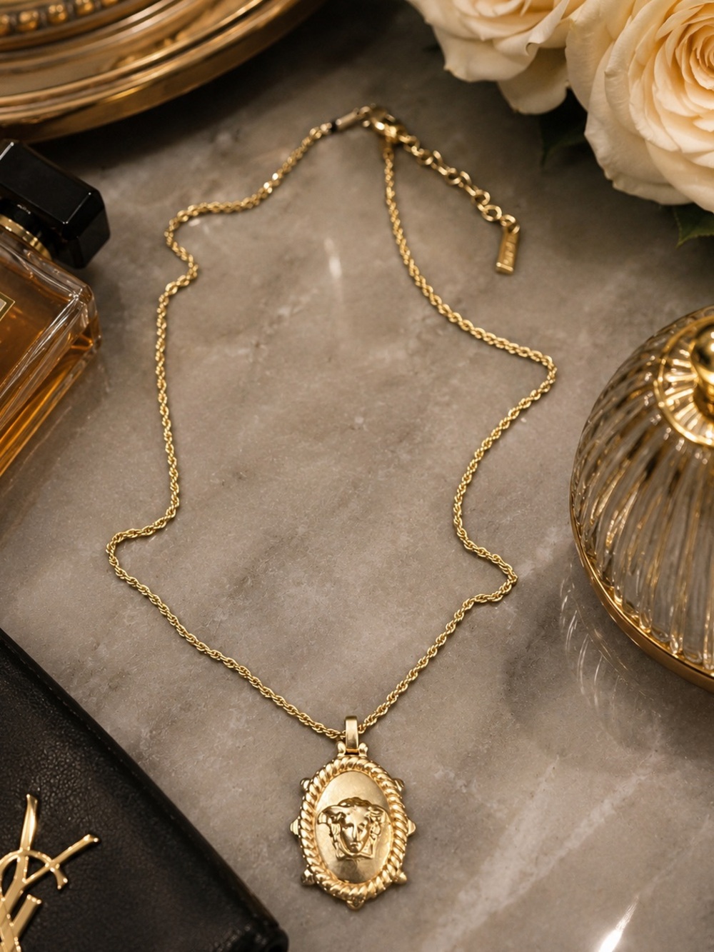 New Gold-Tone Necklace with Medallion Pendant